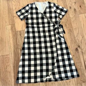Sweet Salt Black & White Checkered Faux Wrap Midi Dress, size L